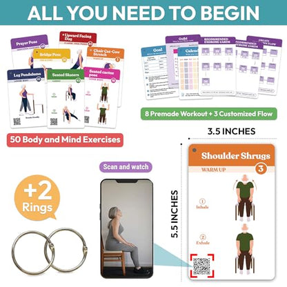 POCAZONE Chair Yoga Book for Seniors Over 60, 30-Day Exercise & Video Guide - color: Chair yoga Card