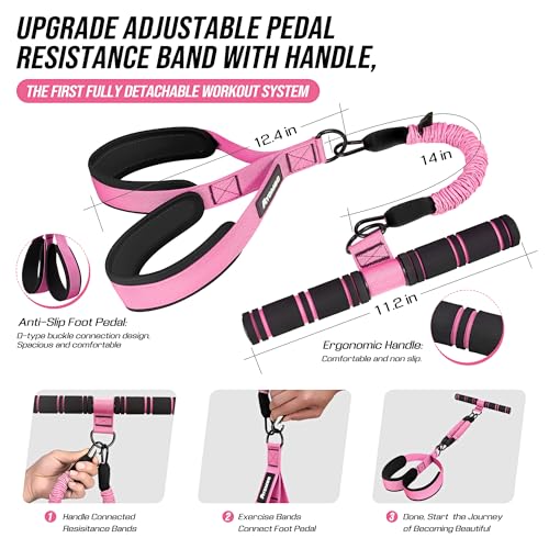 Upgrade Pedal Resistance Band with Handle, Adjustable Tube Foot Pedal Device Puller Exercise Bands, for Abs Arm Leg Waist Workout, Core Pilates, Sit Up Fitness Equipment for Full Body Training - color: Pink