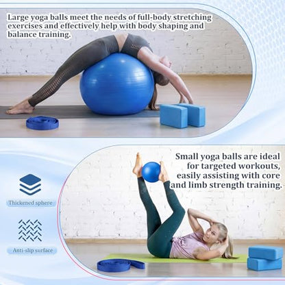 6-in-1 Yoga Balls and Yoga Block Set with Strap Foot Pump, Exercise Pregnancy Balls for Birthing, Pilates Kit Fitness Physical Therapy Home Gym Workout Equipment - color: Dark Blue