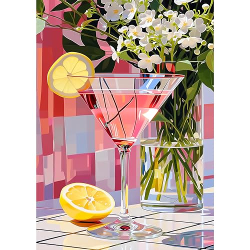 MXJSUA Cocktail Diamond Art Painting Kits for Adults, Full Drill 5D Round Dots Diamonds Paint Picture for Beginners, Gem Art Painting Craft Kits for Home Decor Gift 12x16 inch - color: Cocktail