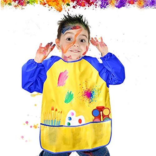 Zkptops 2 Pack Kids Art Smock Colorful Waterproof Children Art Aprons Artist Painting Aprons with Long Sleeve 3 Roomy Pockets for Age 3-7 Years,Yellow and Pink - color: 2 Pack Pink/Yellow