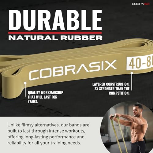 COBRASIX Long Resistance Bands for Working Out | Set of 6 Exercise Bands for Full-Body Training | Pull Up Bands for Home Gym with Handles, Door Anchor and Bar Options | for Men & Women