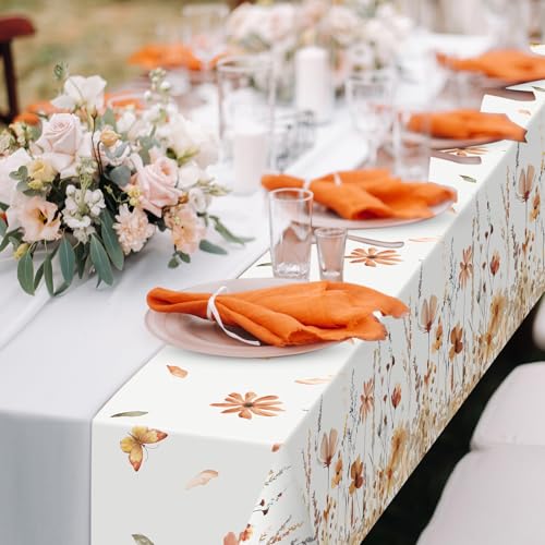 FuWeave 12 Pcs Fall Floral Tablecloth Thanksgiving Autumn Disposable Plastic Table Cloth Wildflower Table Covers for Thanksgiving Autumn Harvest Birthday Wedding Fall Party Decorations, 54 x 108 Inch - style: Autumn Wildflower