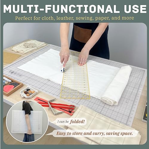 iMAT Flip Cutting Mat Note A1 Foldable Double-Sided Rose Pink | Inch grid front with cm dot back for dual-unit measuring. Large 24" x 36" workspace, ideal for crafts, sewing, and DIY