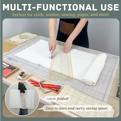 iMAT Flip Cutting Mat Note A1 Foldable Double-Sided Rose Pink | Inch grid front with cm dot back for dual-unit measuring. Large 24" x 36" workspace, ideal for crafts, sewing, and DIY