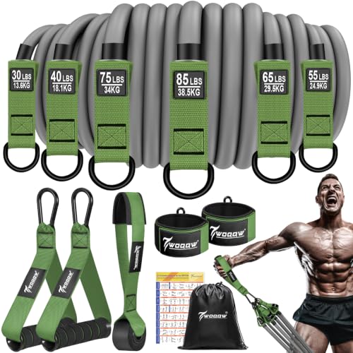 WOQQW Heavy Resistance Bands for Working Out, 350lbs/450lbs Exercise Bands with Handles, Workout Bands Set for Men, Fitness Weight Bands for Muscle Strength Training,Stretching,Slim,Home Gym Equipment - color: Green, style: 350LBS
