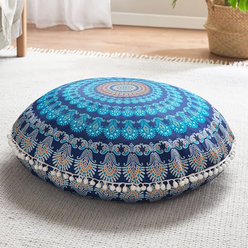 Codi 32-inch Floor Pillow, Large Meditation Cushions for Adults, Navy | Oversized round seating for yoga & zen, Supportive shredded memory foam filling, Removable machine washable boho cover - color: Round | Navy, size: 1 Count (Pack of 1)