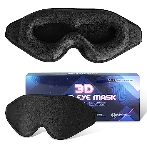 Sleep Mask for Lash Extensions, 3D Memory Foam | Zero Eye Pressure, 99% Blackout, Adjustable Strap, Breathable Fabric, Travel, Yoga, Nap, Lightweight, Soft Comfort - color: Black