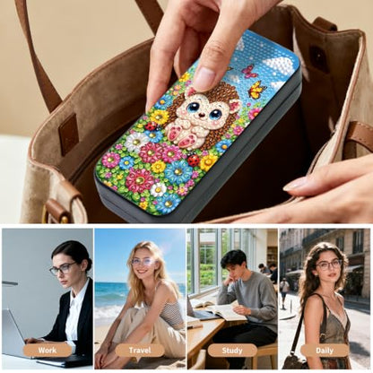 FlyingMage 5D Diamond Art Painting Kit, Hard Shell Eyeglasses Glasses Case | Flower Hedgehog DIY Diamond Dots, Small Gem Art Paint Mosaic Kits, Cute Rhinestone Sunglasses Case for Adults Beginner Women - color: Multicolor Flower Hedgehog