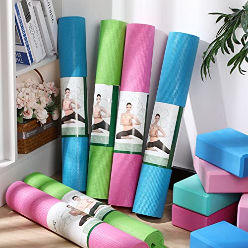 Amylove 12 Pieces Yoga Mats Bulk 68x24x0.12 Inch Exercise Non Slip Fitness Workout Mats for Women Men Home Workout Gym Yoga - color: Green, Pink, Light Blue