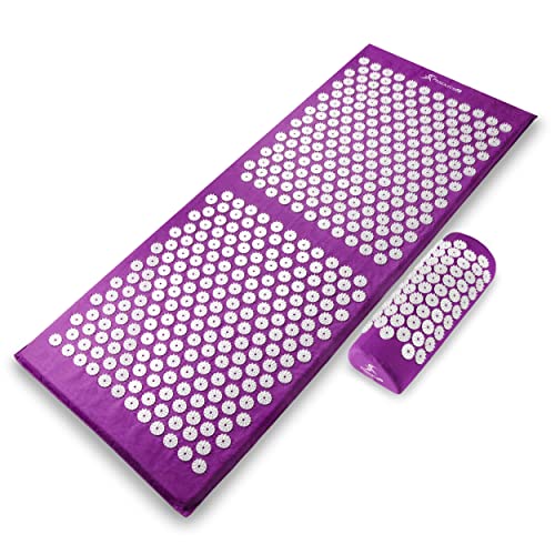 ProsourceFit Acupressure Mat and Pillow Set for Back/Neck Pain Relief and Muscle Relaxation, XL - Purpule/White - color: Purpule/White, size: XL