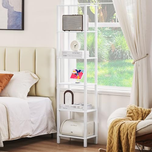 YUFAM 6 Tier Tall Skinny Bookshelf, Narrow Bookcase, Wooden Shelf, White - color: White, size: 6-Tier