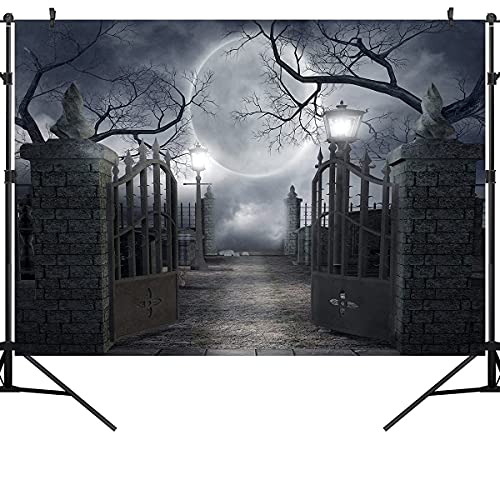 Halloween Night Full Moon Backdrop Gloomy Woods Graveyard Photography Background Horrible Cemetery Spooky Party Banner Halloween Party Decoration Photo Booth Props 5X3FT TP17E - size: 5X3FT