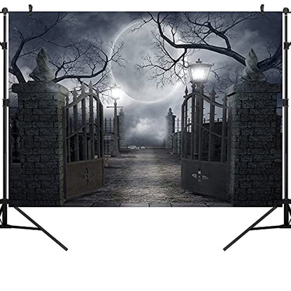 Halloween Night Full Moon Backdrop Gloomy Woods Graveyard Photography Background Horrible Cemetery Spooky Party Banner Halloween Party Decoration Photo Booth Props 7X5FT TP17F - size: 7X5FT
