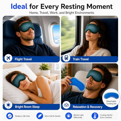 Cooling Sleep Mask with Mulberry Silk Surface & Removable Gel Pack - color: Cooling Bark Green