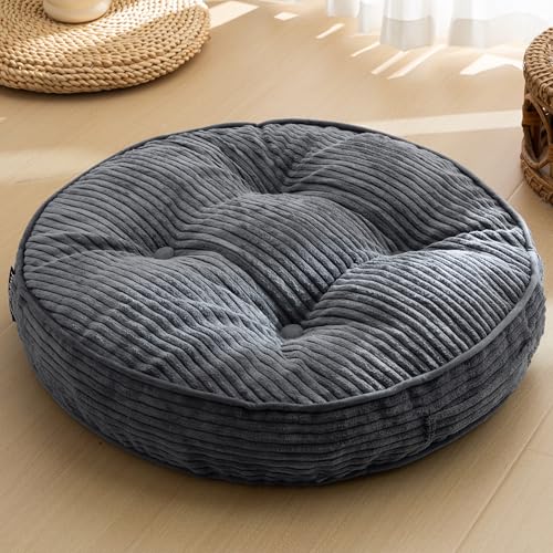 HIGOGOGO Floor Pillow Cushion for Adults, Meditation Cushion Pillow, Large Round Floor Sitting, Removable Tufted Corduroy Cover, for Tatami Living Room or Yoga, 22x22 Inch, Dark Grey - color: Round Dark Grey, size: 4" Thick(Pack of 1)