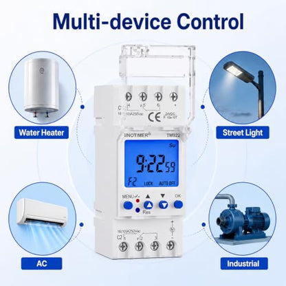 TM922-3 DC/AC 24V Power 2 Channels Big LCD Display Programmable Timer Time Switch Dual-Relay 16A Amp with Blue Backlight - size: Input 24VDC