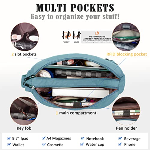 VOLGANIK ROCK RFID Purses for Women Fabric Nylon Multi Pocket Crossbody Bag Ladies Travel Handbag - color: Haze Blue, size: Large