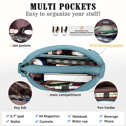 VOLGANIK ROCK RFID Purses for Women Fabric Nylon Multi Pocket Crossbody Bag Ladies Travel Handbag - color: Haze Blue, size: Large