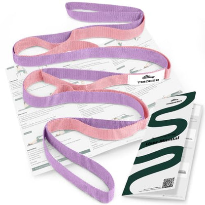 Trideer Stretching Strap with Loops & Leg Lifter, Non-Elastic PT Strap | Leg Lifter Mobility Aid, Non-Elastic PT Stretching Strap, Multi-Loop Grip Control, Home Recovery Support - color: Macaron Pink