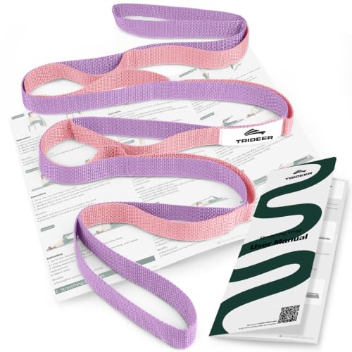 Trideer Stretching Strap with Loops & Leg Lifter, Non-Elastic PT Strap - color: Macaron Pink