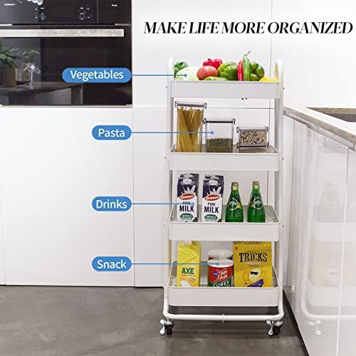 elabo 4-Tier Rolling Cart with Wheels, Metal Storage Services Cart, White - color: White
