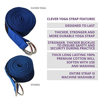 Clever Yoga - 8 ft Yoga Strap for Exercise & Physical Therapy, Leg Stretching Strap Yoga Accessories & Stretching Equipment, Leg Stretcher for Women & Men, Home Workout Essentials