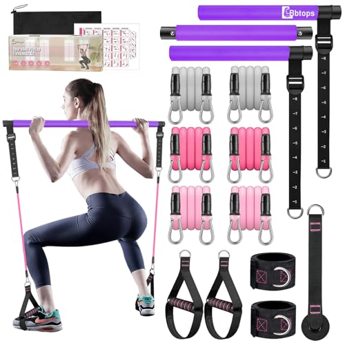 Bbtops Pilates Bar Kit with Resistance Bands,Pilates Bar with Stackable Bands Workout Equipment for Legs,Hip,Waist and Arm,Exercise Fitness Equipment for Women & Men Home Gym Yoga Pilates - color: Dark Purple