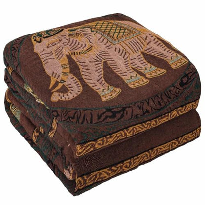 Elephant Pattern Cotton Boho Throw Blanket for Bed with Tassels 80"×90" - color: Brown Elephant, size: 80"x90"