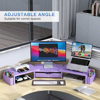 gianotter Dual Monitor Stand Riser With Drawer and 2 Pen Holders - color: Purple