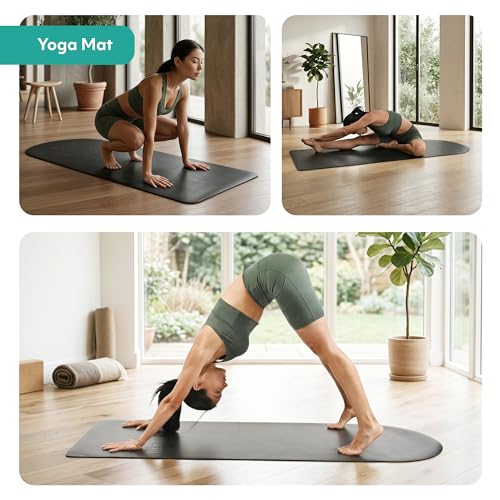 Yoga Mat 5mm Thick – Non Slip Exercise Workout Pad, PU Natural Rubber Grip, Extra Large 183x68 cm, Pilates Fitness Training, Includes Strap & Carry Bag - color: Arch Black