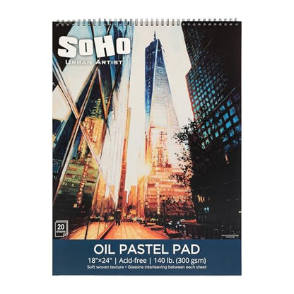 SoHo Urban Artist Fine Textured Professional Pastel Paper Pad - 140 lb. - 18x24 Acid-Free Fine Textured Canvas Paper with Glassine Sheets, 20 Perforated Sheets, Durable Oil Pastel Paper for Artists - size: 18x24"