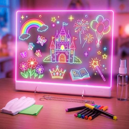 16" LumiBoard LED Drawing Board for Kids - 7 Colors & 10 Modes Rechargeable Acrylic LED Note Board with 7 Markers Cleaning Kit, Birthday Gifts for Kids/Girls/Teens - color: White