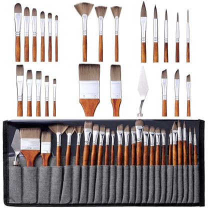 25PCS Paint Brush Set for Watercolor, Acrylic, Gouache and Oil Paint | tumuarta Artist Paint Brushes Kit, Synthetic Nylon Round & Flat Detail Brushes for Art Drawing Beginners & Artists