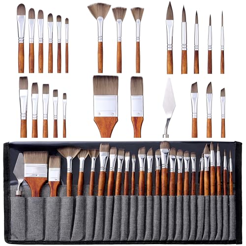 25PCS Paint Brush Set for Watercolor, Acrylic, Gouache and Oil Paint | tumuarta Artist Paint Brushes Kit, Synthetic Nylon Round & Flat Detail Brushes for Art Drawing Beginners & Artists
