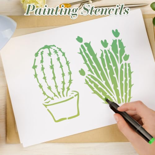 Cactus Stencils for Crafts Reusable 25Pcs Stencils(5.9X5.9 Inch) | DIY Art Painting Stencil Furniture Decor Kit for Wood Embroidery Wall Silk Screen Journaling - color: Cactus