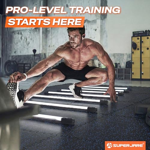 SUPERJARE 0.56'' Thick 96 Sq Ft Rubber Top Gym Flooring for Home Gym | High Density Gym mat with Upgraded Rubber Top, 24 Pcs Interlocking EVA Foam Exercise Equipment mat, Workout Mat, Black/Blue - color: Black/Blue, size: 24 Tiles (96 Sq Ft)