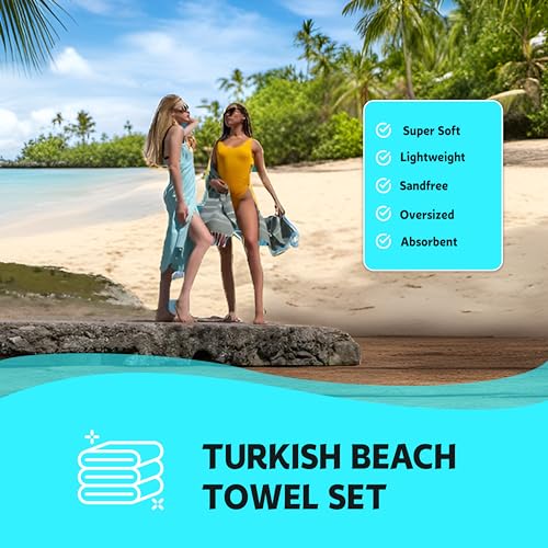 HAVLULAND Turkish Beach Towel, Pack of 6, Oversized 72" x 40"