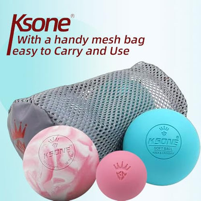 KSONE Lacrosse Massage Balls, Muscle Massage Roller Deep Tissue Balls Hard and Soft Massage Ball Set with Mini Ball and Mesh Bag. (Pink) - color: Pink