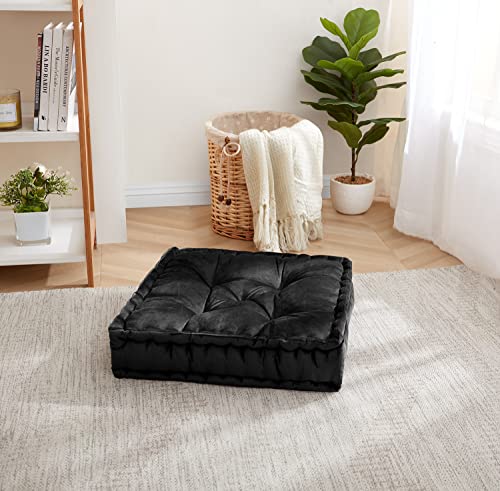 Sweet Home Collection Floor Pillow Large Square Tufted Decorative Cushion. Faux Velvet Fabric Ultra Thick Fill for Kids and Adults, Black(Pack of 1) - color: Black, size: 1 Pack