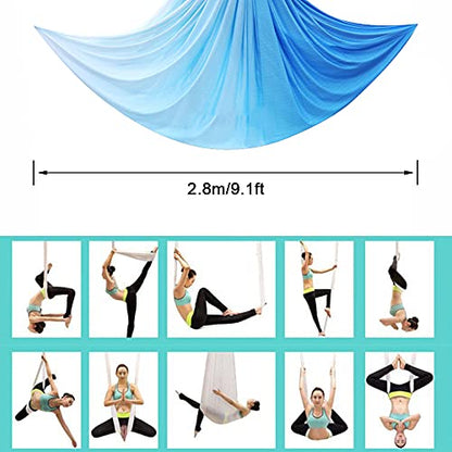 Foser Aerial Hammock, 16.4ft 9.2ft Swing Set for Anti-Gravity Yoga, Dance & Acrobatics - color: Gradient blue