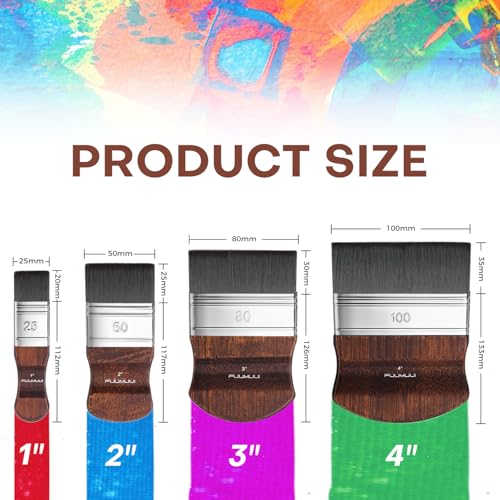 Fuumuui 4pcs Flat Paddle Paint Brush Set, Scale Brushes, Large Blending Paint Brush, Wide Flat Paint Brushes with Short Ergonomic Handle for Oil and Acrylic Paints(1'', 2'', 3'', 4'') - color: Brown