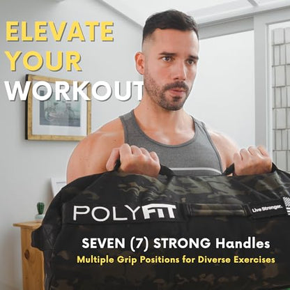 Polyfit Workout Sandbag Pro - Exact Sizing with Triple Closure Filler Bag - color: BLACK CAMO, size: 100 LB