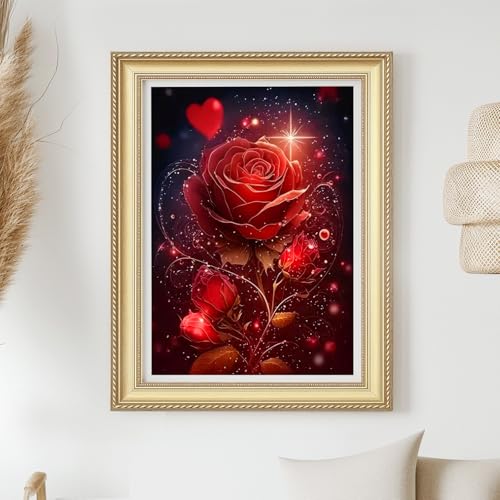 Hydrangea Diamond Painting Kits for Adults-Flowers Diamond Art Kits for Adults,5D Diamond Painting Flowers,DIY Full Drill Diamond Painting Flower Gem - color: Love Red Rose