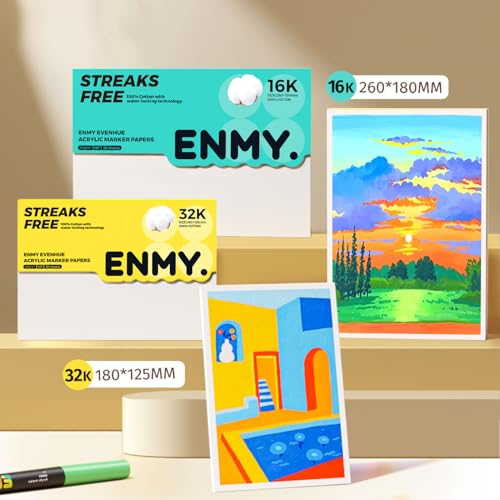 ENMY Acrylic Marker Sketch Pad, 7×4.9 Inch Bleed-Proof Marker Paper,140lb/300gsm Heavyweight Sketchbook, 30 Sheets Drawing Pad Glue-Bound with Hard Backing for Artists, Students - size: 7×4.9 inch