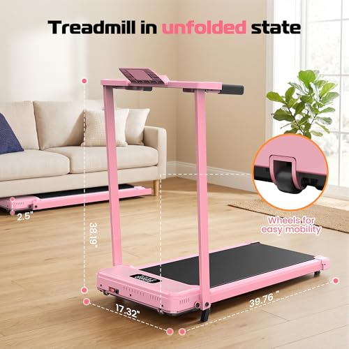 ANCHEER Walking Pad with Handle Bar, 12% Incline, Foldable Treadmill - color: Pink
