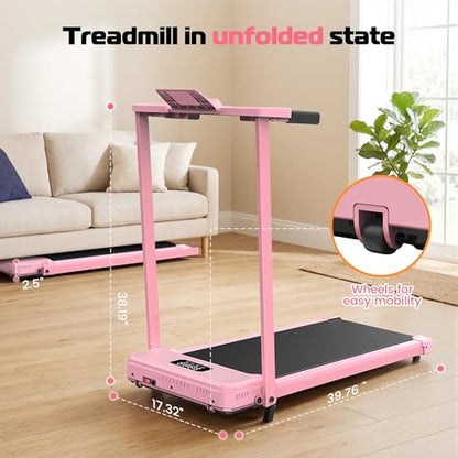 ANCHEER Walking Pad with Handle Bar, 12% Incline, Foldable Treadmill - color: Pink