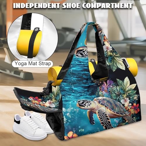 Yoga Mat Bag for Men Women Canvas Yoga Mat Carrier Take In Out Mat Easily for Beach Swim Bags Pool Sports Gym - color: Hawaiian Sea Turtle