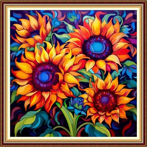 Funchey Stamped Cross Stitch Kits, DIY Cross Stitch Pattern for Adults Beginners Needlepoint Kits Embroidery Kit Arts and Crafts 11CT-Magic Sunflower 18x18 inch - color: Handicraft patterns11