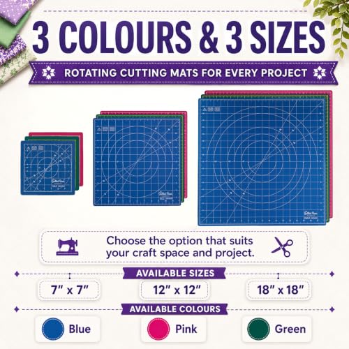The Quilted Bear 18" x 18" Rotating Self-Healing Cutting Mat, Blue | Square Mat, 360° Rotation, Locking Mechanism, 5-Layer Surface, Non-Slip Base, Clear Inch Grid & Angle Guides for Quilting - color: Blue, size: 18"L x 18"W